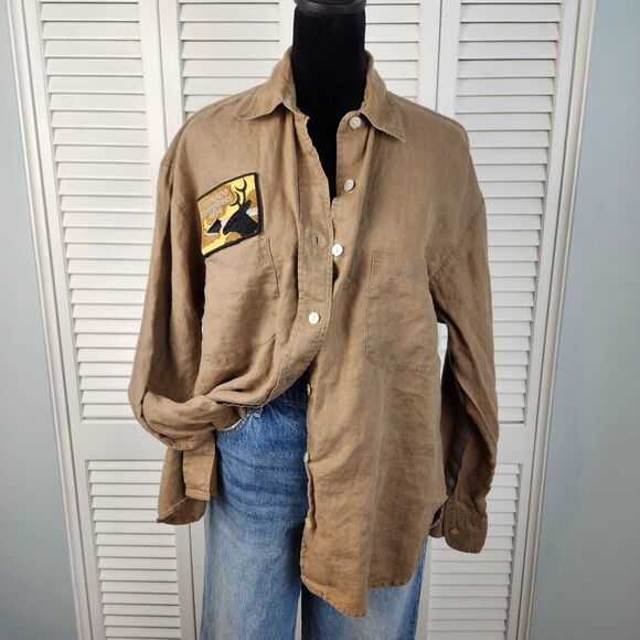 Rafaella 100% Linen Utility Shirt Relaxed Fit Rugged Workwear Chic size S/M - Picture 5 of 10